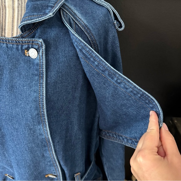 Idyll Vie Denim Trench Coat Double Breasted Women’s XL $150 MSRP High Fashion - Picture 3 of 13